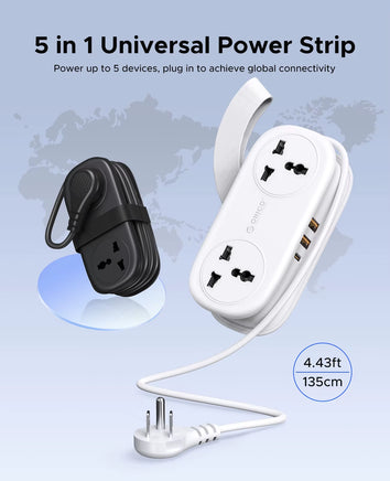 Universal Power Strip Electrical US Plug with 1.35M Extension Cord 2AC 2 USB 1 Type C Port Travel Adapter Network Filter