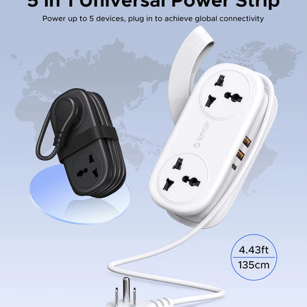 Universal Power Strip Electrical US Plug with 1.35M Extension Cord 2AC 2 USB 1 Type C Port Travel Adapter Network Filter