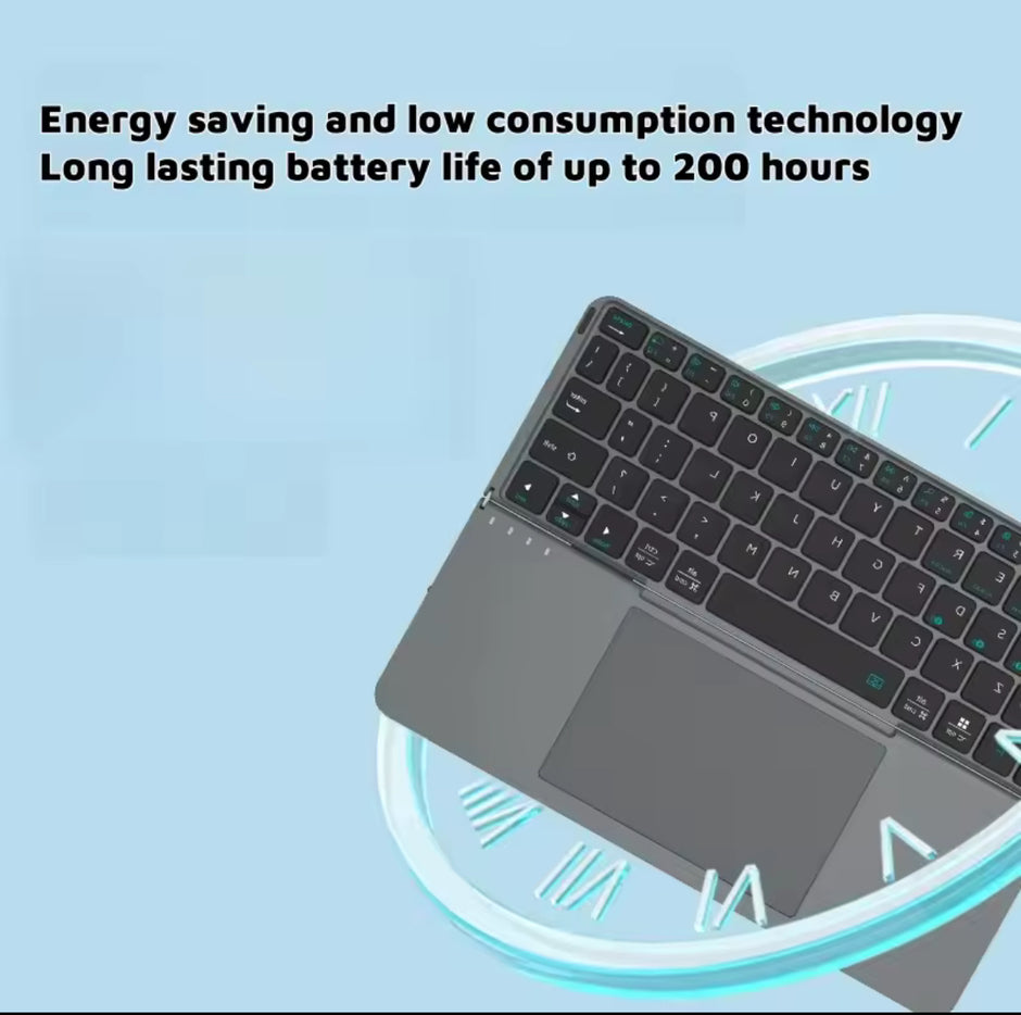 Keyboard with energy saving and low consumption technology text on a blue background