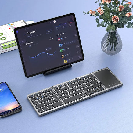 Rechargeable Foldable Wireless Bluetooth Keyboard for PC, Mac, Smartphone, Windows, iOS, and Android