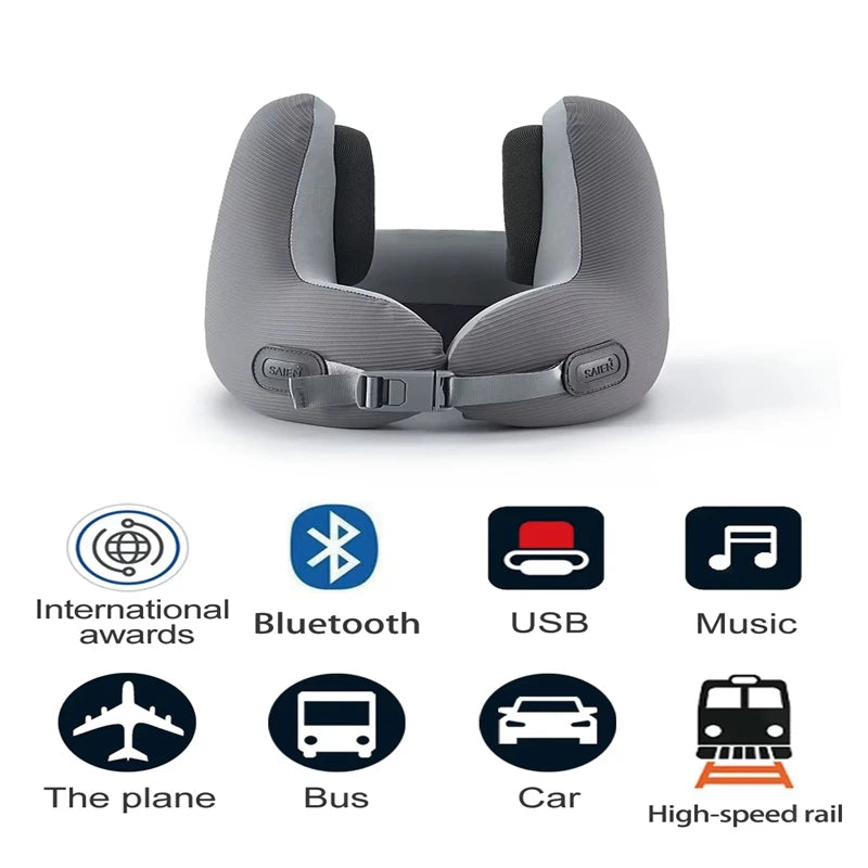 Memory Foam Travel Neck Pillow with Noise Reduction - U-Shaped Bluetooth Music Pillow for Ultimate Comfort on the Go Travel