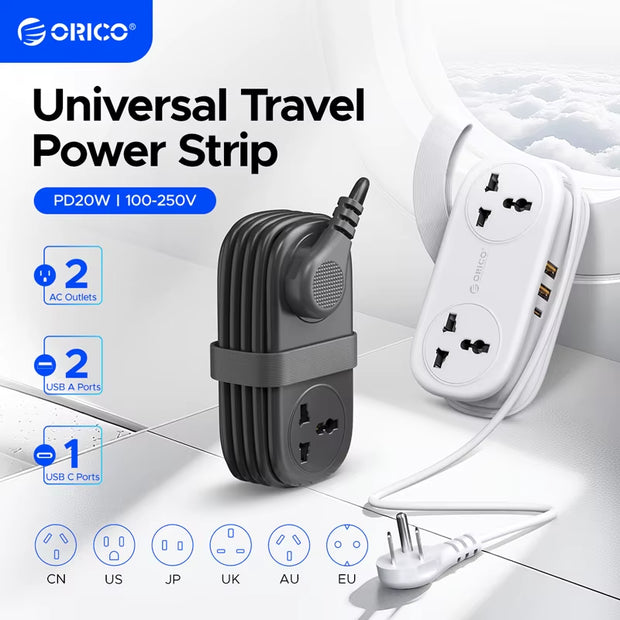 Universal Power Strip Electrical US Plug with 1.35M Extension Cord 2AC 2 USB 1 Type C Port Travel Adapter Network Filter